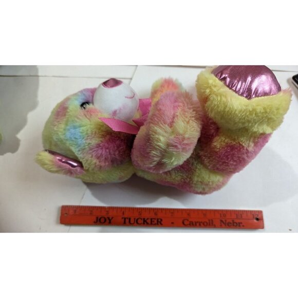 Walgreen  Rainbow teddy bear plush pin yellow bleu 10" - Picture 7 of 8
